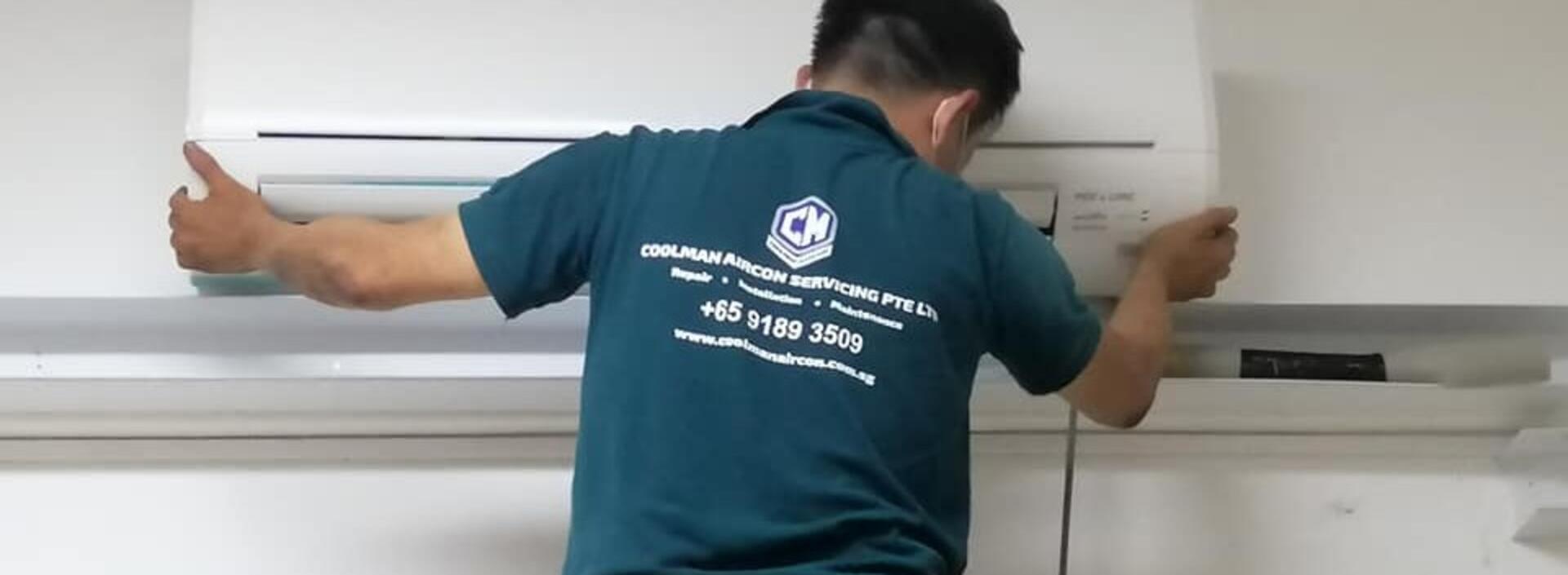 Doing aircon service